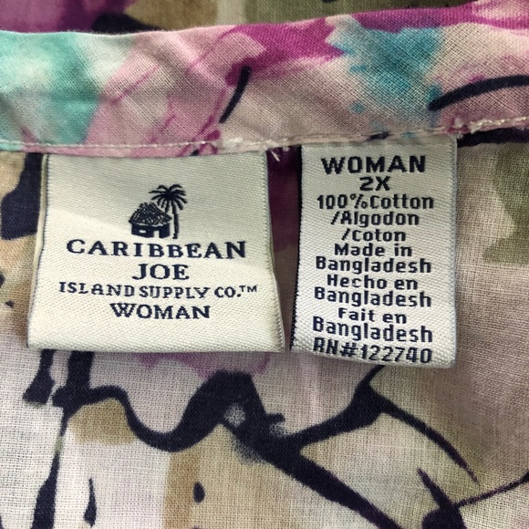 Caribbean Joe Blouse Floral Print Plus Size 2X - Picture 3 of 4